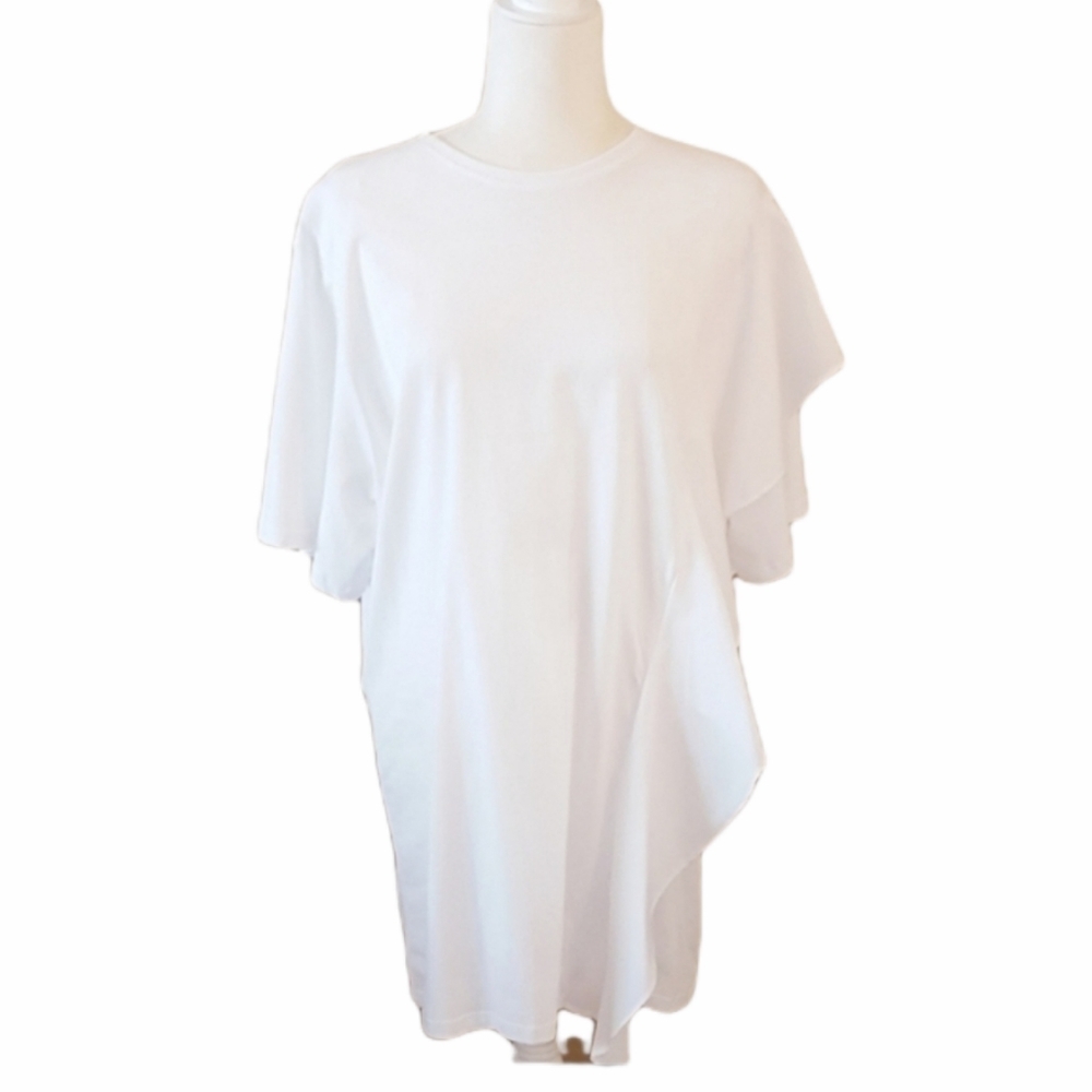 Zara White‎ Side Vertical Ruffle Tunic Top